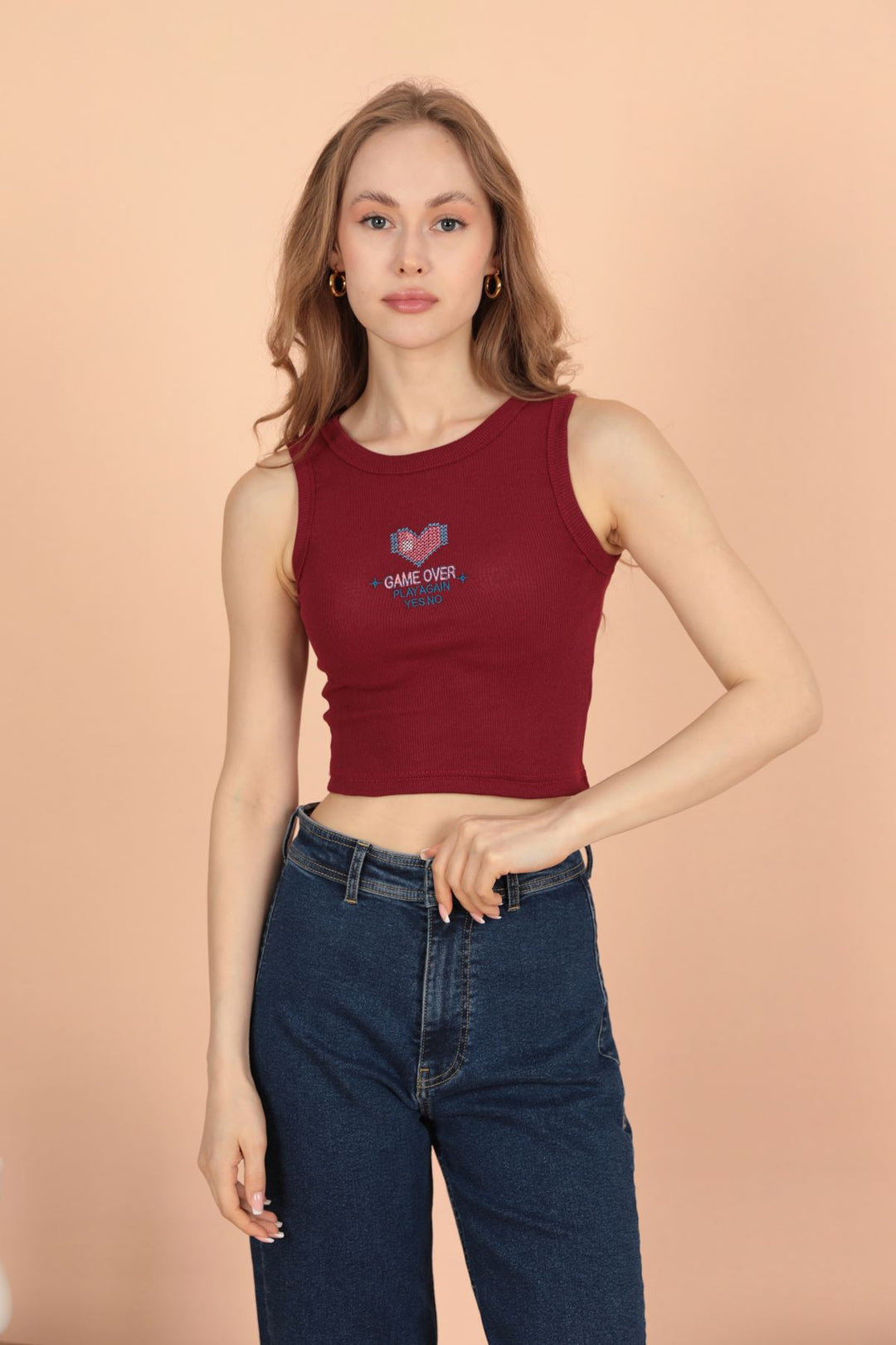 KKT Game Over Embroidered Women's Blouse-Claret Red - Fürth