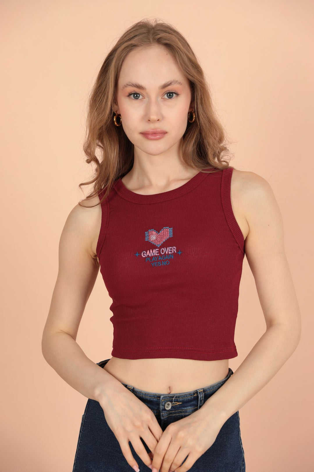 KKT Game Over Embroidered Women's Blouse-Claret Red - Fürth