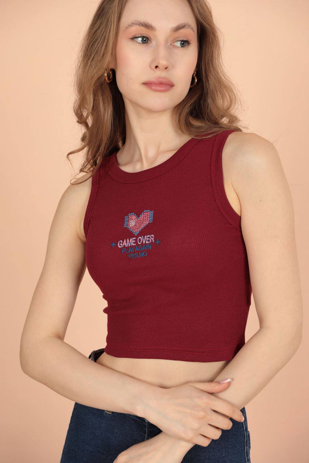 KKT Game Over Embroidered Women's Blouse-Claret Red - Fürth