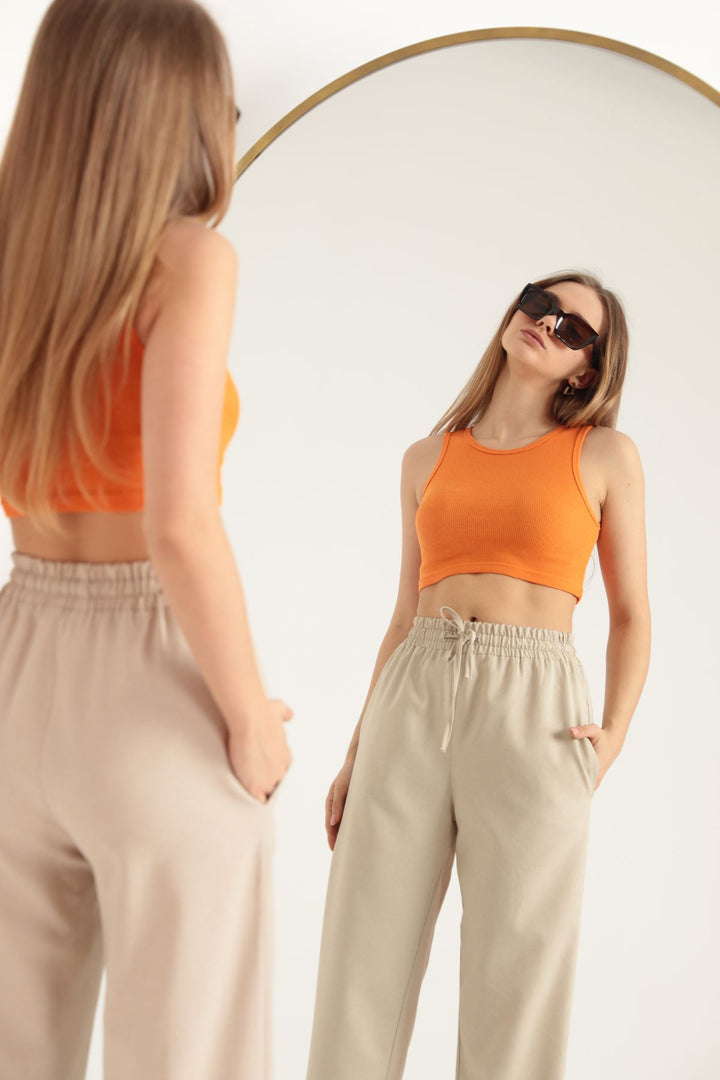 KKT Camisole Fabric Sleeveless Women's Blouse-Orange - Hennef