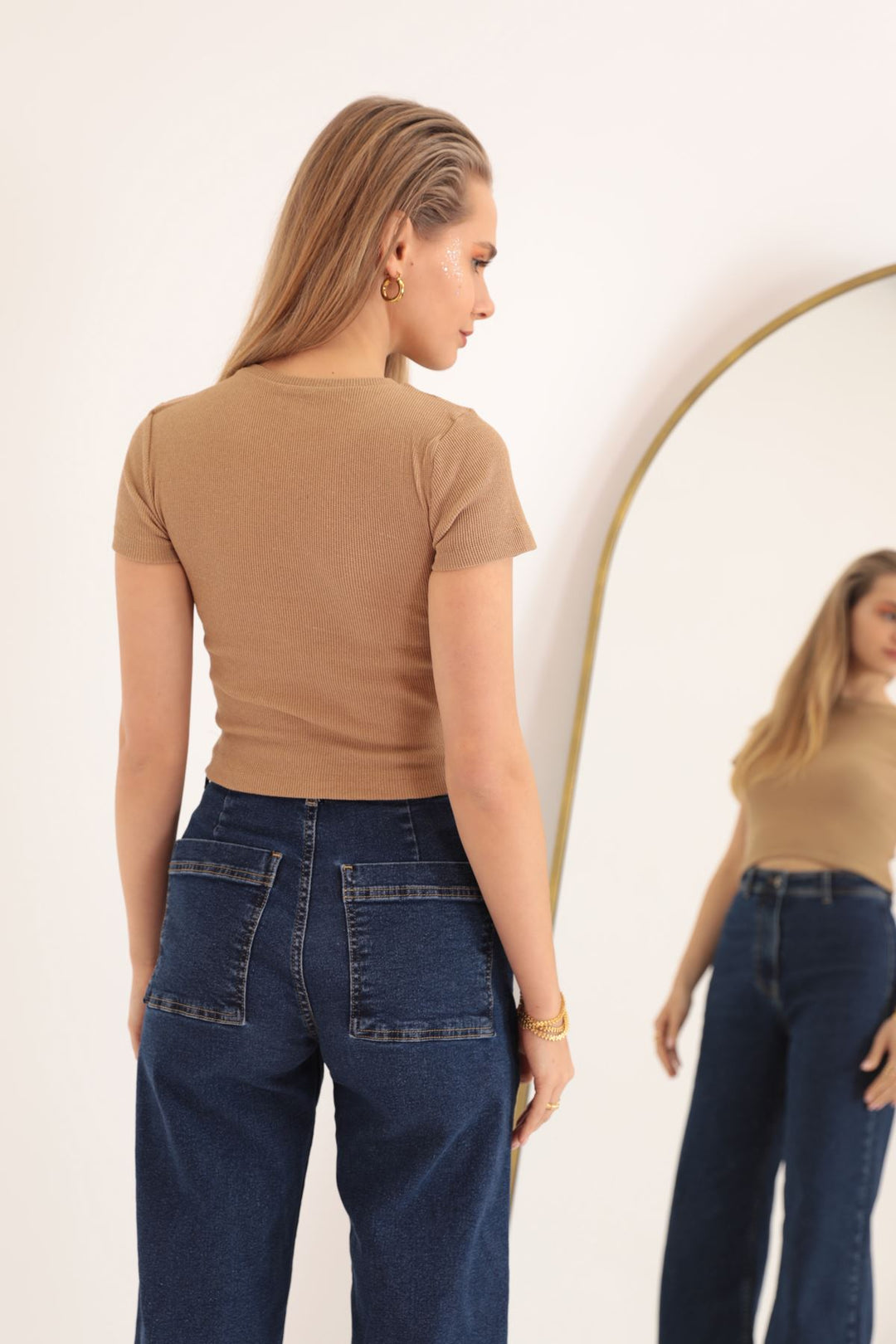 KKT Camisole Fabric Short Sleeve Basic Women's Blouse-Beige - Tokyo