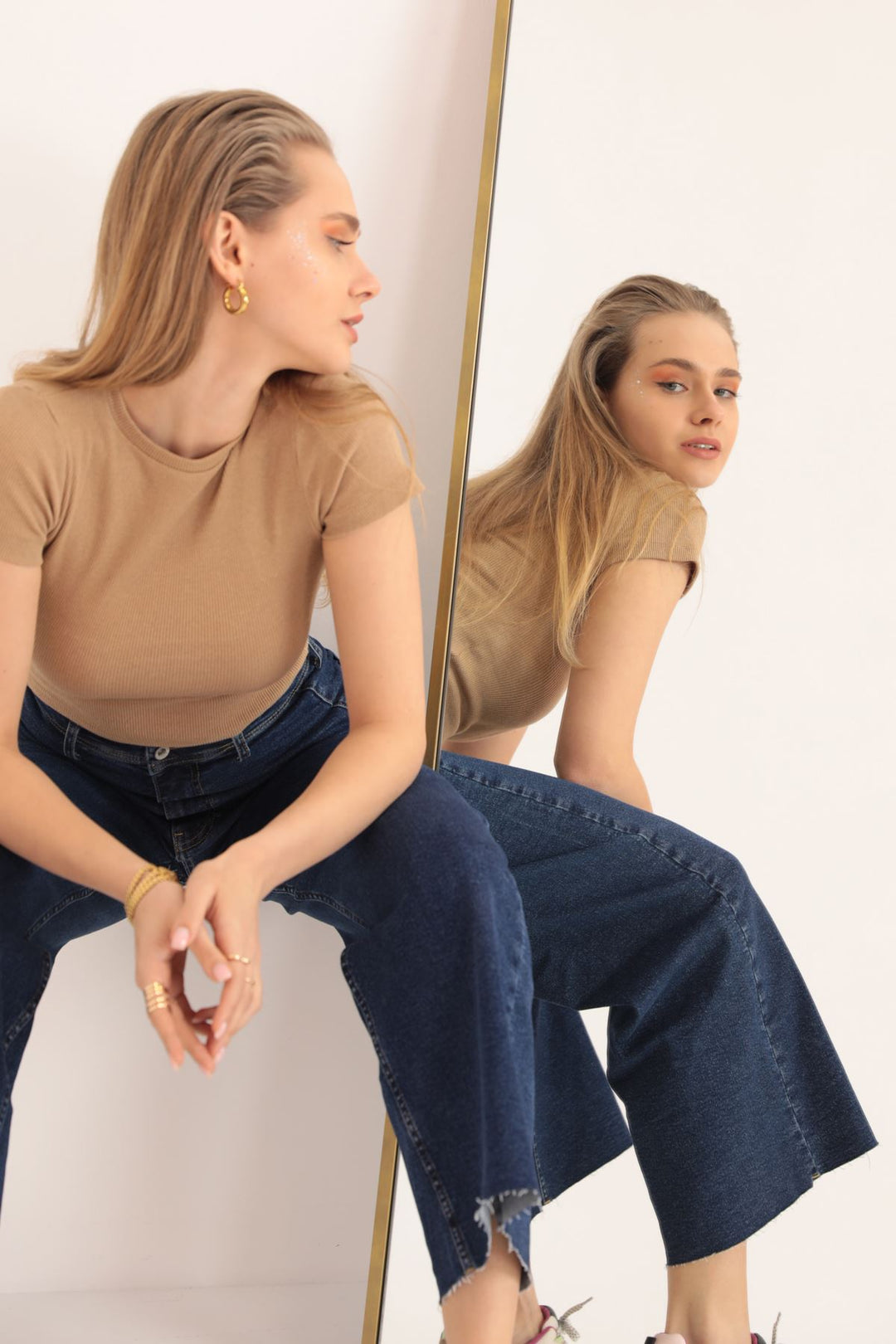 KKT Camisole Fabric Short Sleeve Basic Women's Blouse-Beige - Tokyo