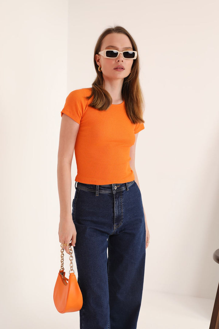 KKT Camisole Fabric Short Sleeve Basic Women's Blouse-Orange - Wausau
