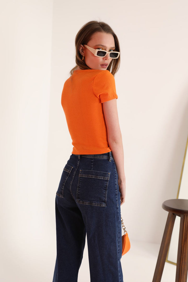 KKT Camisole Fabric Short Sleeve Basic Women's Blouse-Orange - Wausau