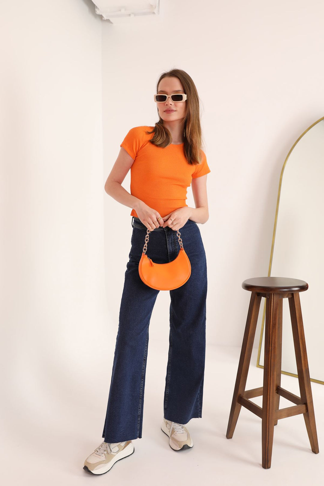 KKT Camisole Fabric Short Sleeve Basic Women's Blouse-Orange - Wausau