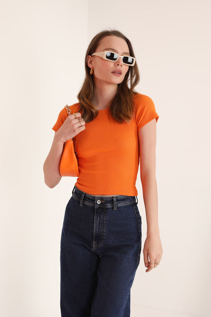 KKT Camisole Fabric Short Sleeve Basic Women's Blouse-Orange - Wausau