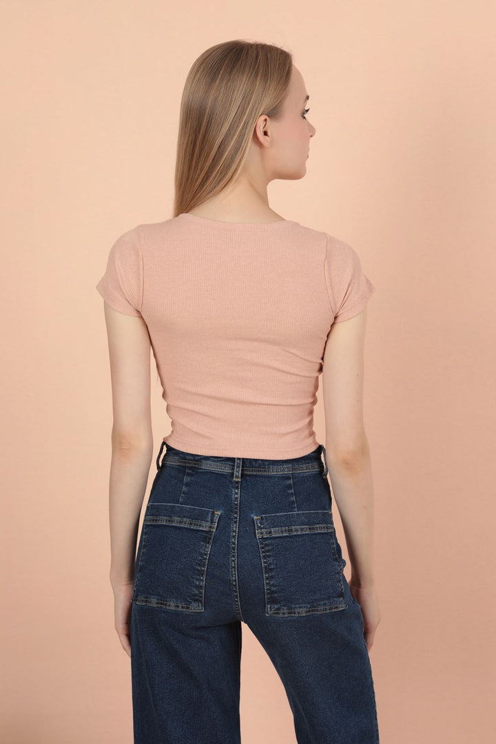 KKT Camisole Fabric Short Sleeve Basic Women's Blouse-Light Pink - Simi Valley