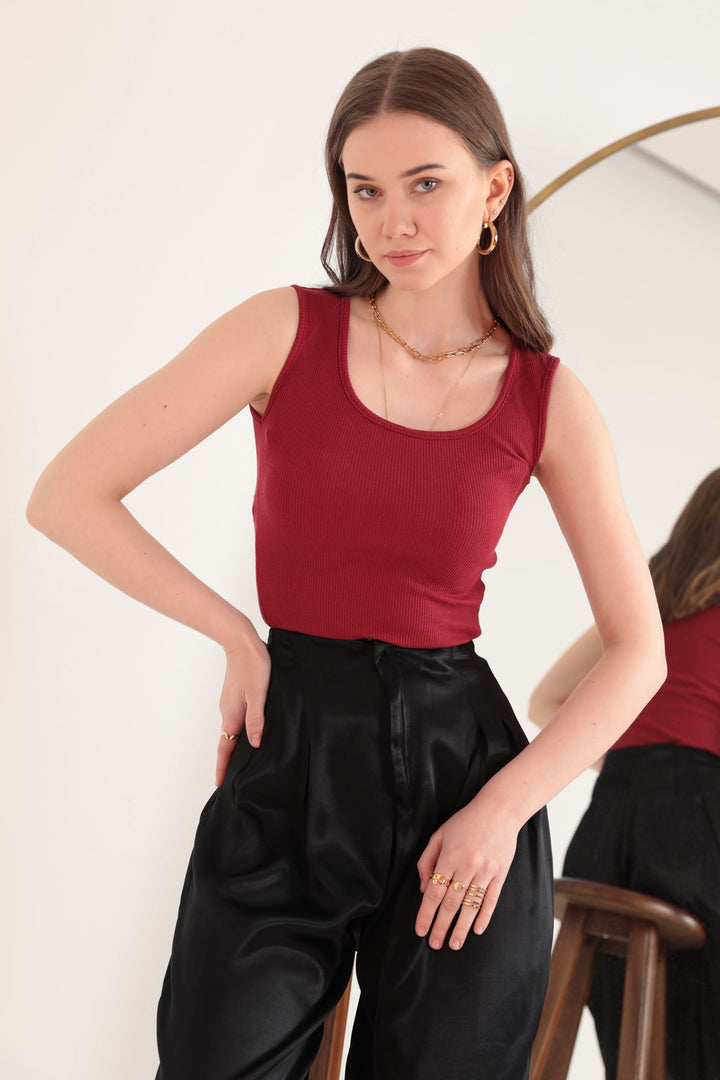 KKT Camisole Fabric U Neck Women's Blouse-Burgundy - San Buenaventura