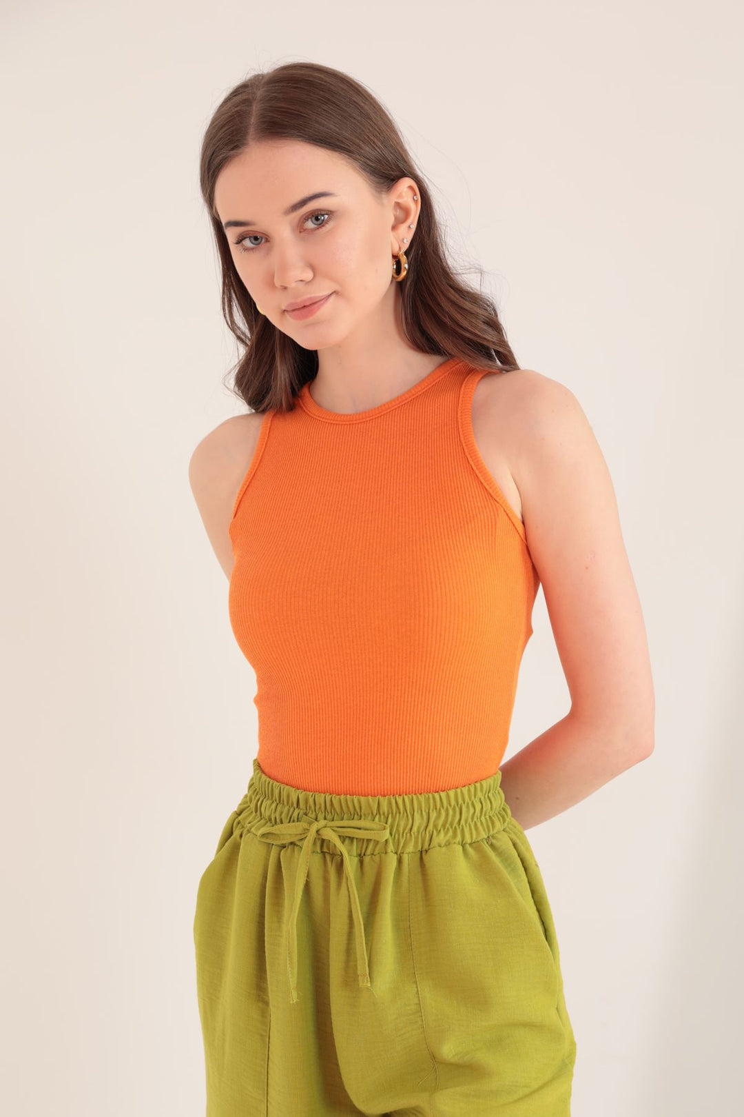 KKT Camisole Fabric Halter Collar Women's Blouse-Orange - Aguadilla