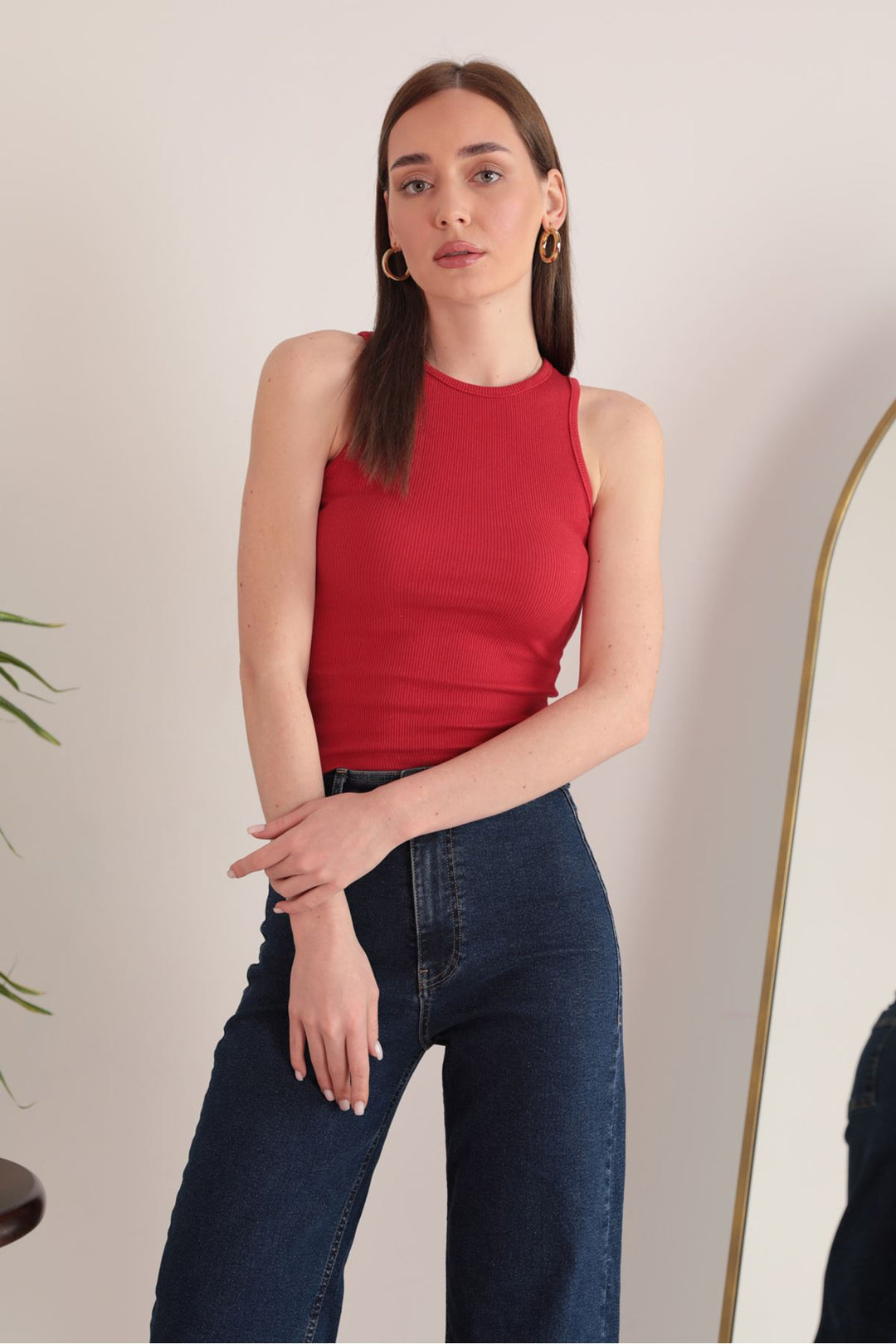 KKT Camisole Fabric Halter Collar Women's Blouse-Red - Iesi