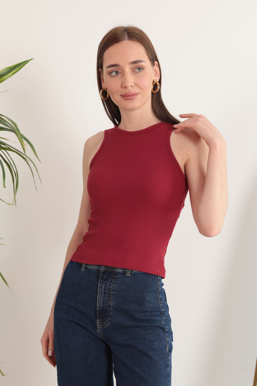 KKT Camisole Fabric Halter Collar Women's Blouse-Burgundy - Ciudad Constitución
