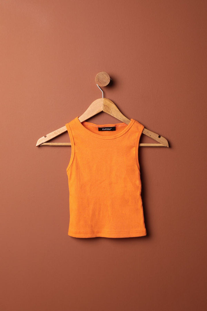 KKT Camisole Fabric Piping Crew Neck Sleeveless Women's Blouse-Orange - Veracruz