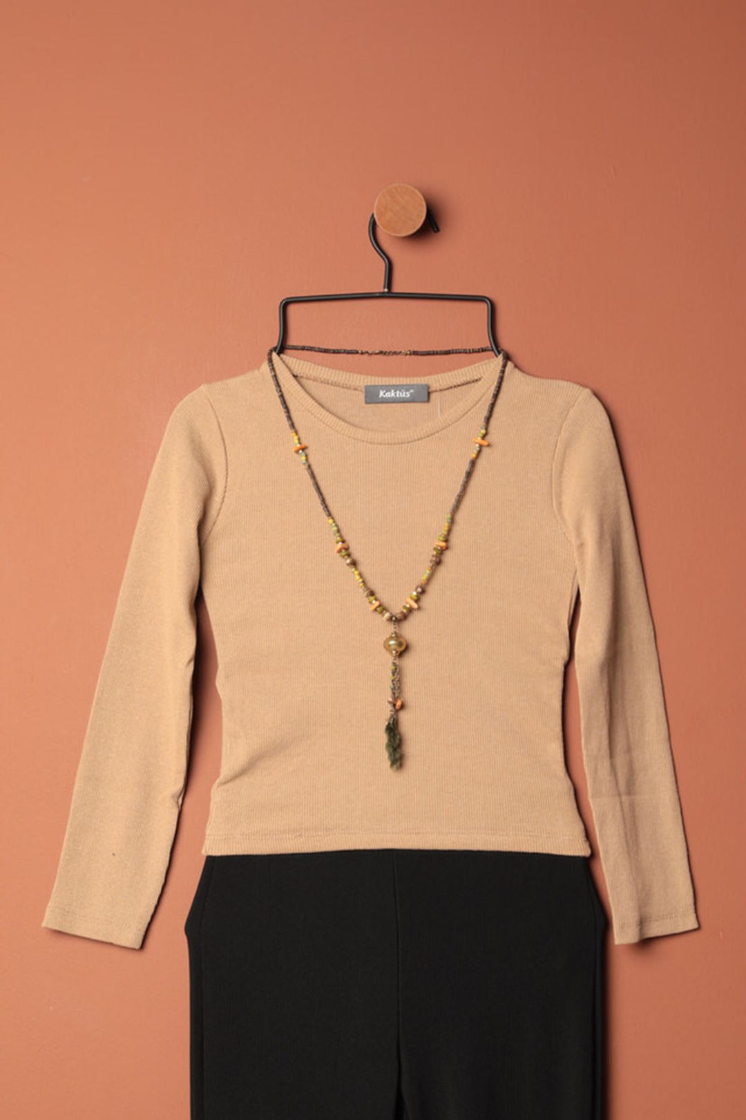 KKT Camisole Fabric Long Sleeve Women's Blouse-Beige - Bastia