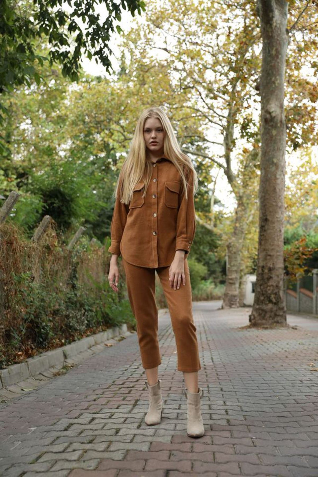KKT Woven Fabric Ankle Length Comfy High Waist Women'S Trouser - Light Brown - Braşov