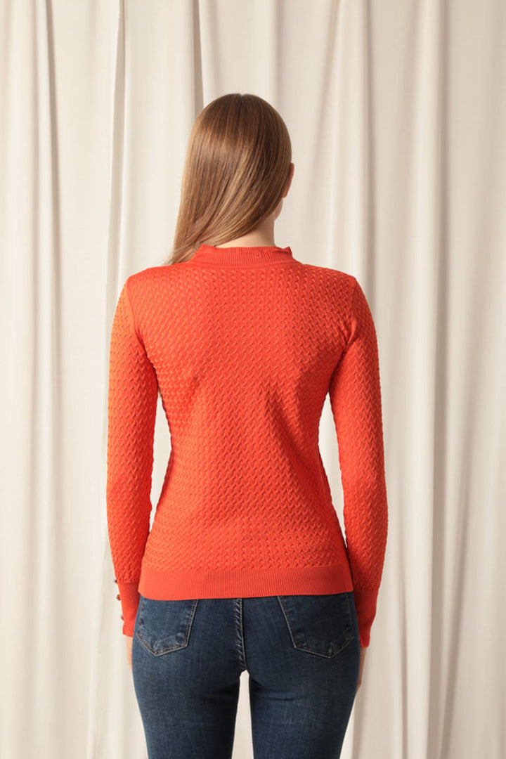KKT Knitwear Fabric Patterned Buttoned Sleeve Women's Orange Blouse - Bangor