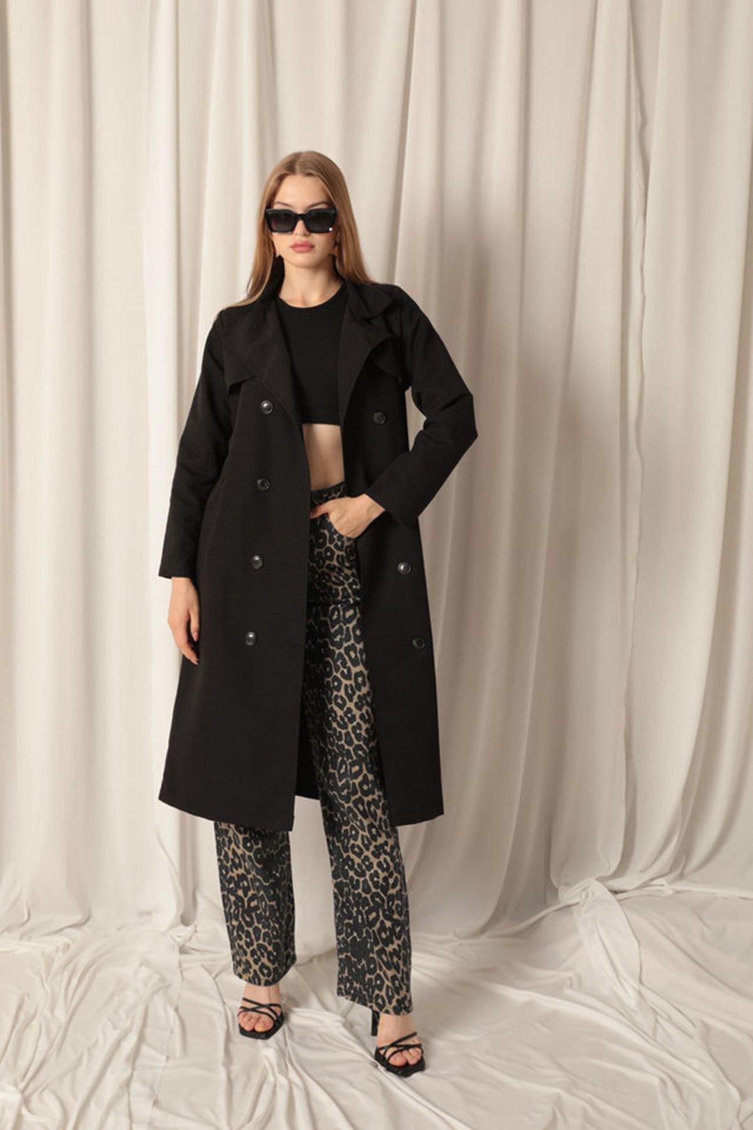 KKT Torino Fabric Liquid Proof Maxi Length Women's Black Trench Coat - Long Beach