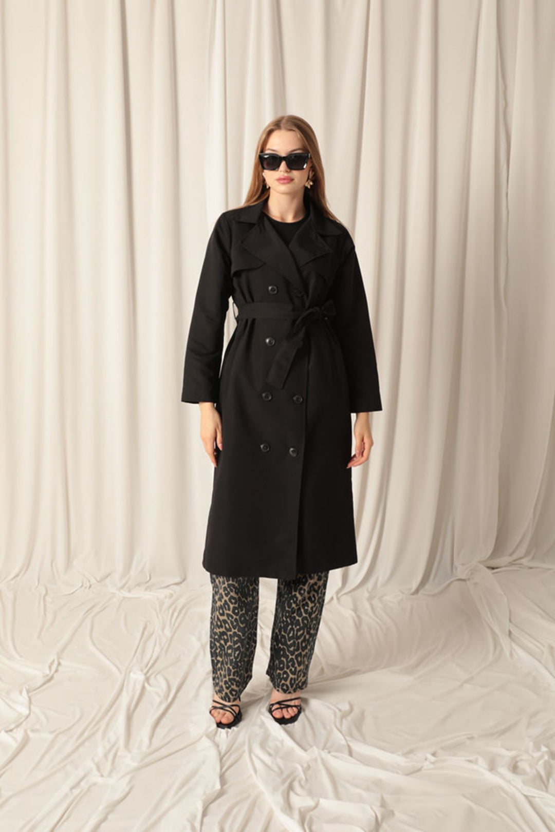 KKT Torino Fabric Liquid Proof Maxi Length Women's Black Trench Coat - Long Beach
