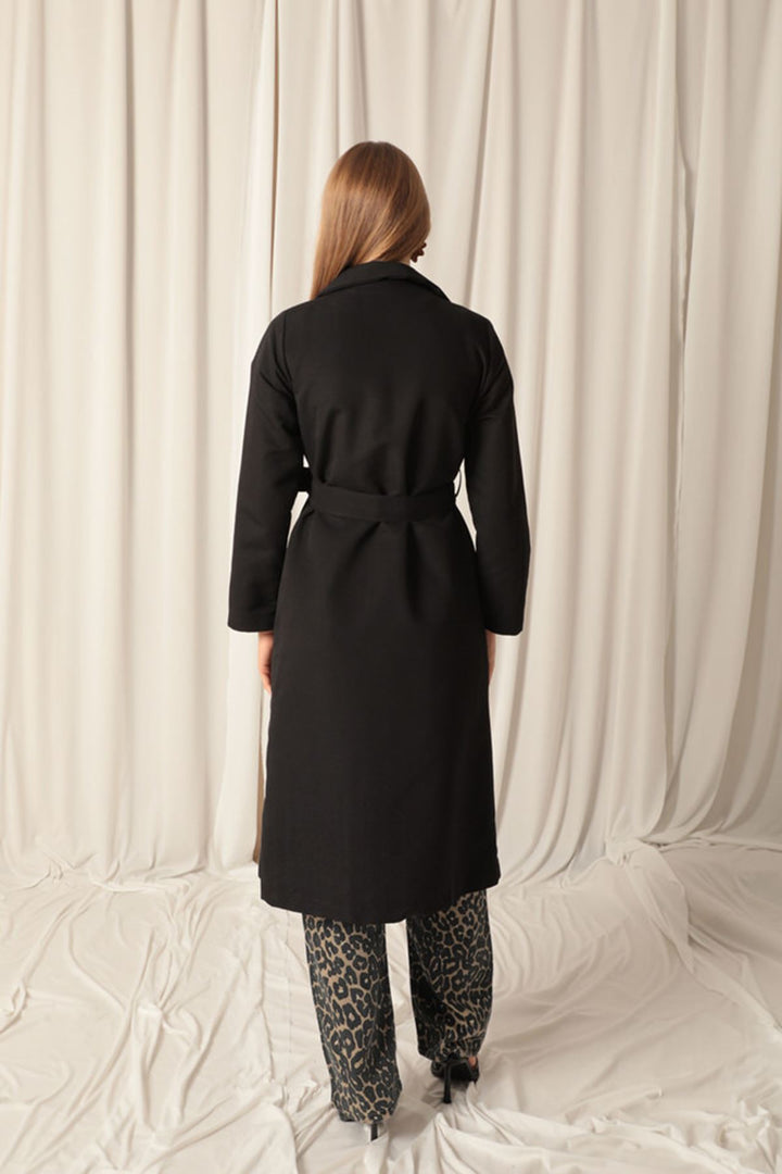 KKT Torino Fabric Liquid Proof Maxi Length Women's Black Trench Coat - Long Beach