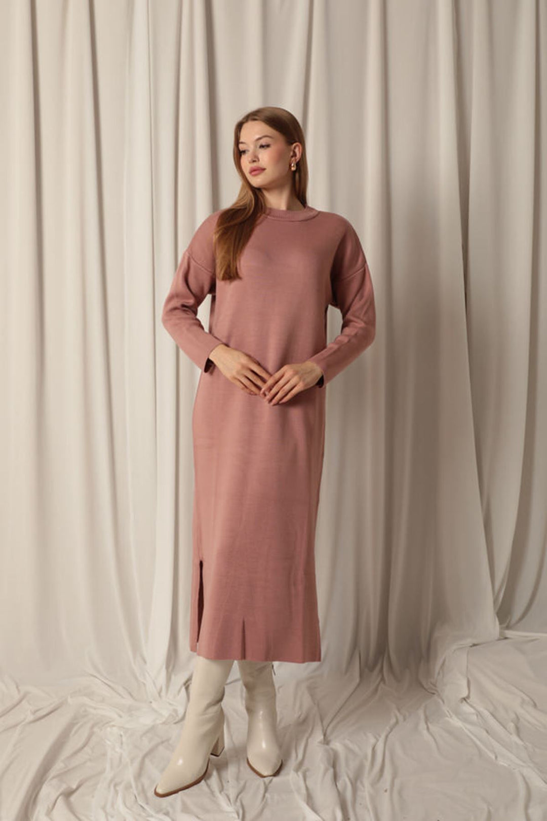 KKT Knit Fabric Turtleneck Rose Dress - Hallandale Beach