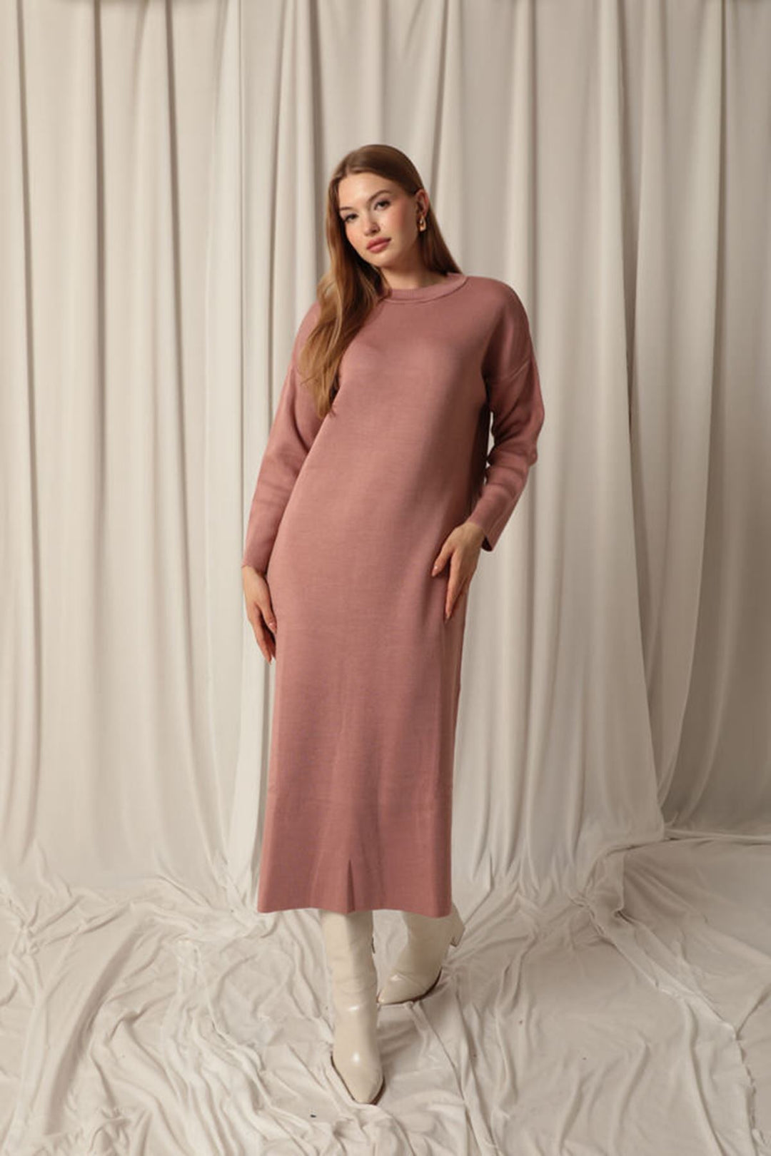 KKT Knit Fabric Turtleneck Rose Dress - Hallandale Beach