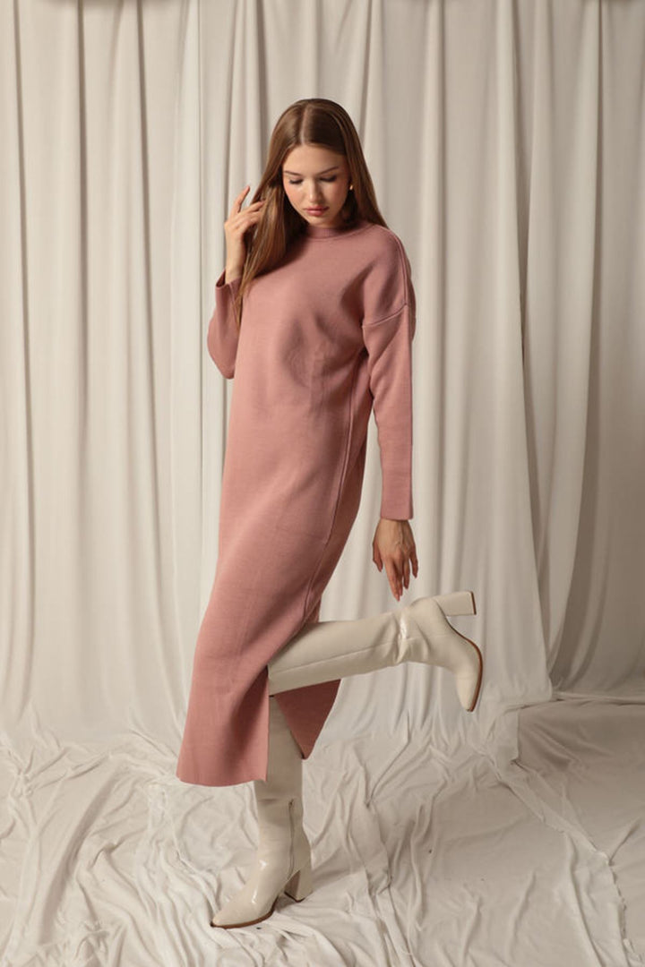 KKT Knit Fabric Turtleneck Rose Dress - Hallandale Beach