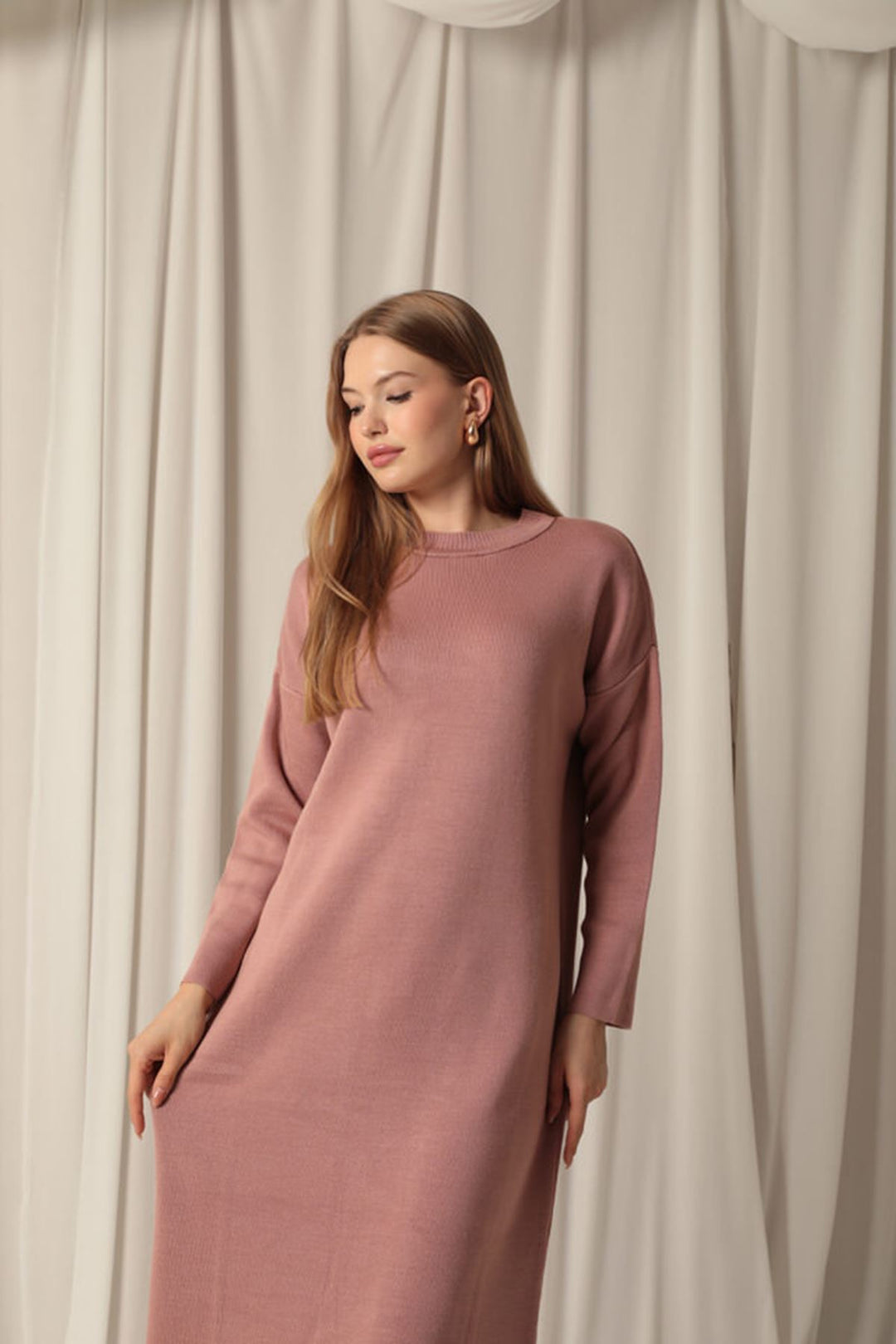 KKT Knit Fabric Turtleneck Rose Dress - Hallandale Beach