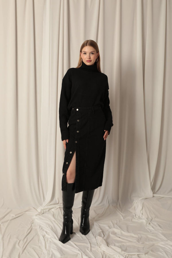 KKT Denim Fabric Women's Black Skirt - Ilford