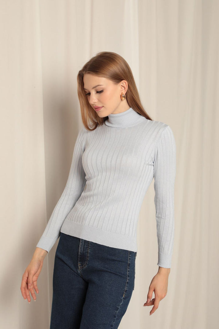 KKT Knitwear Fabric Turtleneck Women's Baby Blue Blouse - Albuquerque
