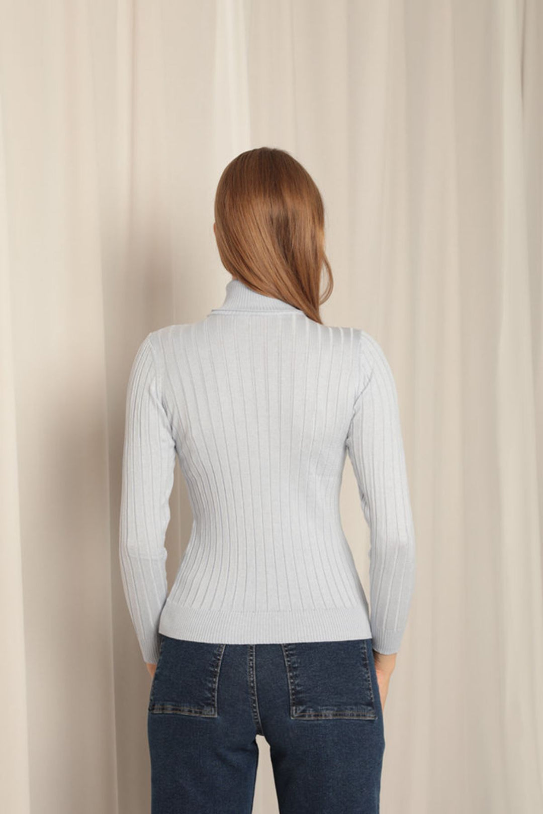 KKT Knitwear Fabric Turtleneck Women's Baby Blue Blouse - Albuquerque