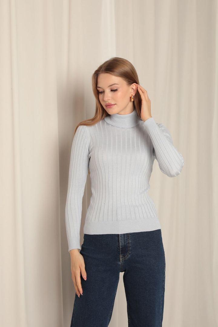 KKT Knitwear Fabric Turtleneck Women's Baby Blue Blouse - Albuquerque