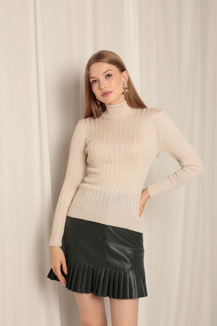 KKT Knitwear Fabric Turtleneck Women's Stone Blouse - Saginaw