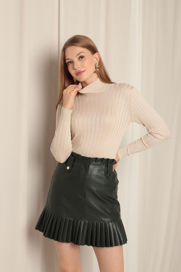 KKT Knitwear Fabric Turtleneck Women's Stone Blouse - Saginaw