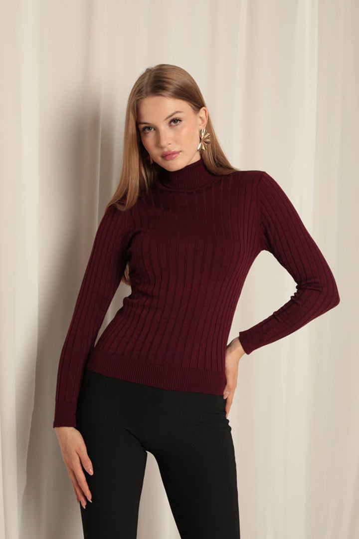 KKT Knitwear Fabric Turtleneck Women's Plum Blouse - Azzano