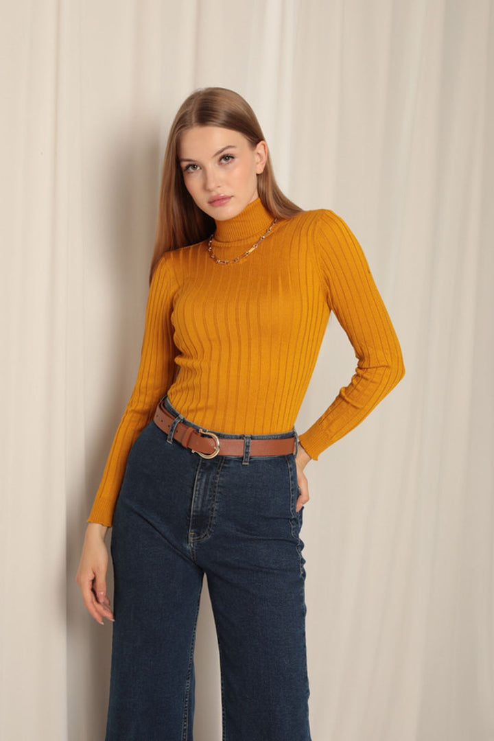 KKT Knitwear Fabric Turtleneck Women's Mustard Blouse - Târgu-Mureş