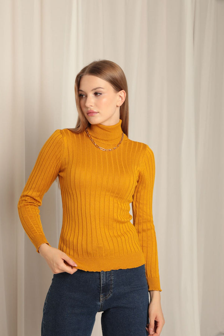 KKT Knitwear Fabric Turtleneck Women's Mustard Blouse - Târgu-Mureş