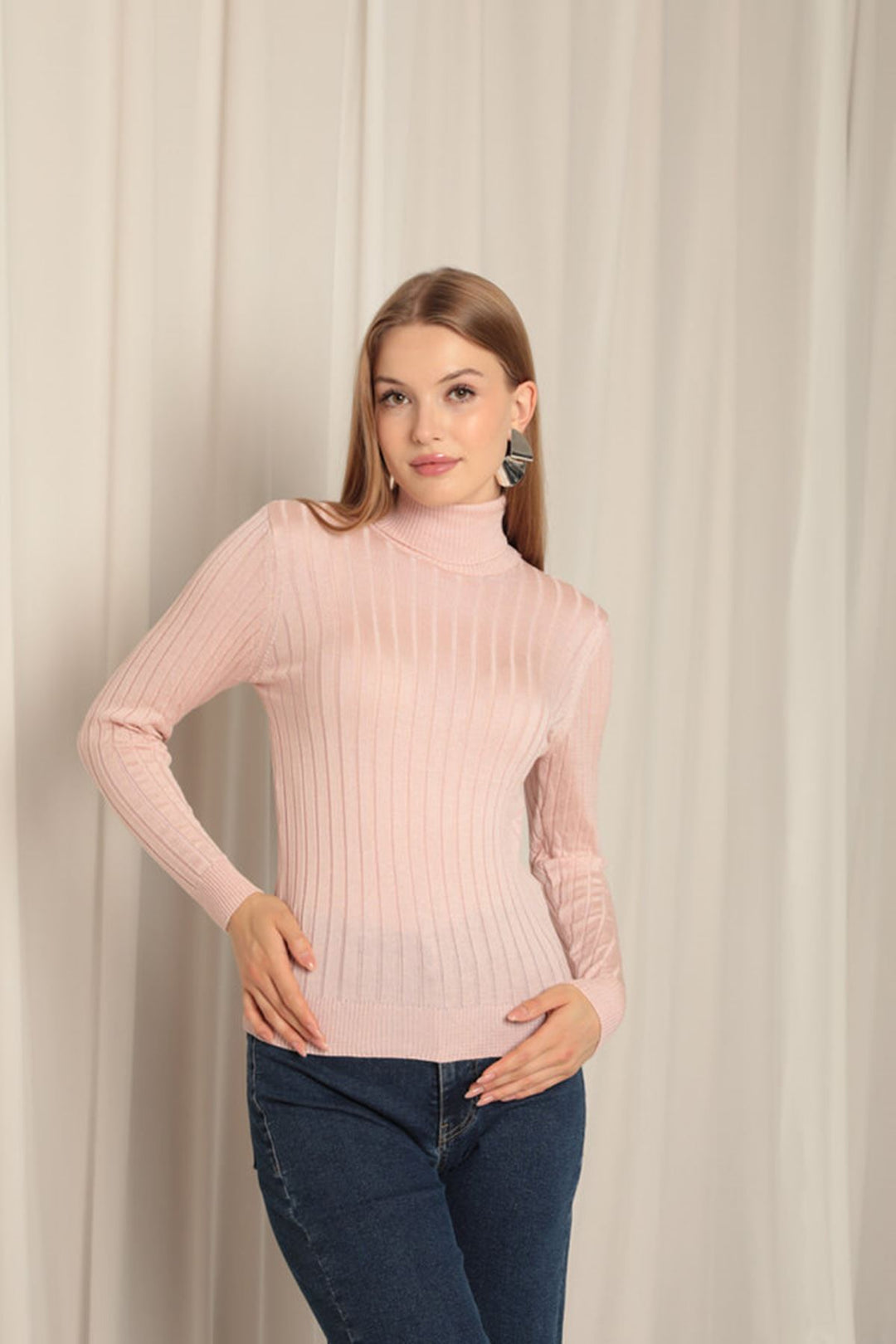 KKT Knitwear Fabric Turtleneck Women's Powder Blouse - Reus