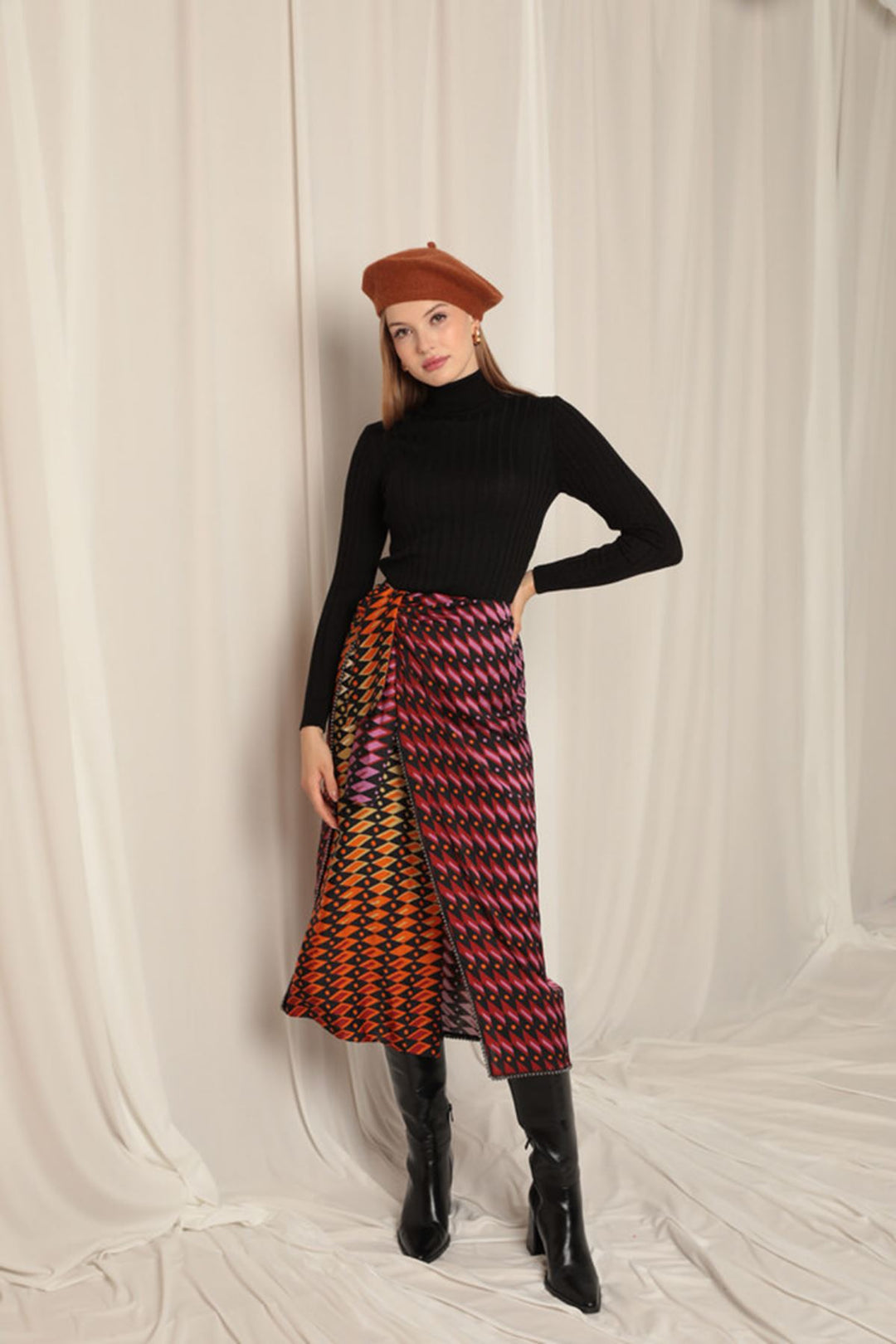 KKT Knitted Fabric Turtleneck Women's Black Blouse - Moers