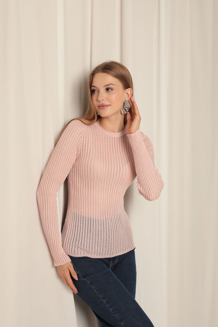 KKT Knit Fabric Crew Neck Women's Powder Blouse - Exeter