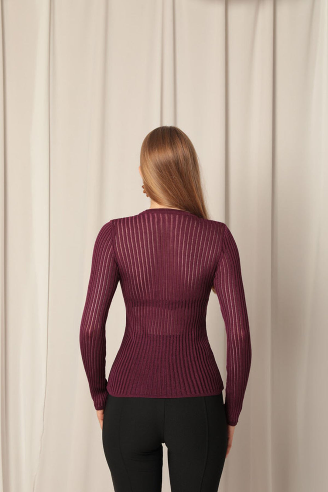 KKT Knitwear Fabric Spring Crew Neck Women's Plum Blouse - Amherst