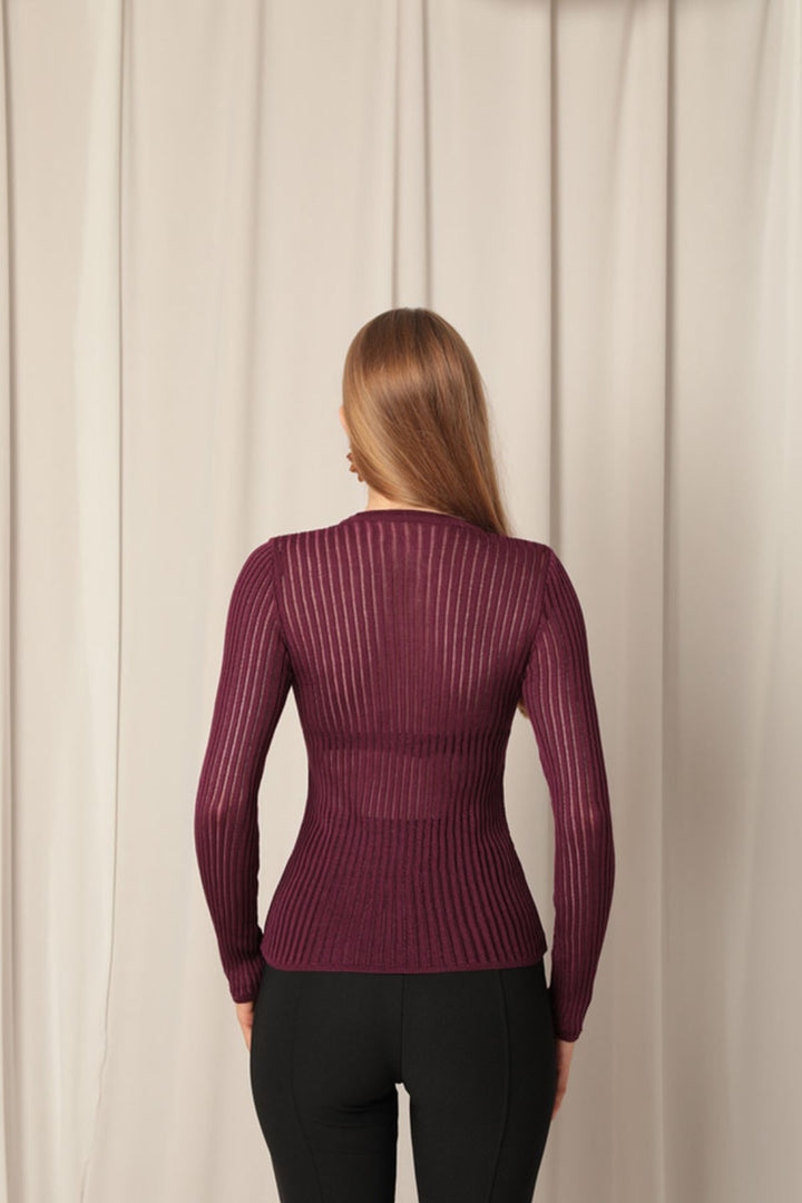 KKT Knitwear Fabric Spring Crew Neck Women's Plum Blouse - Amherst
