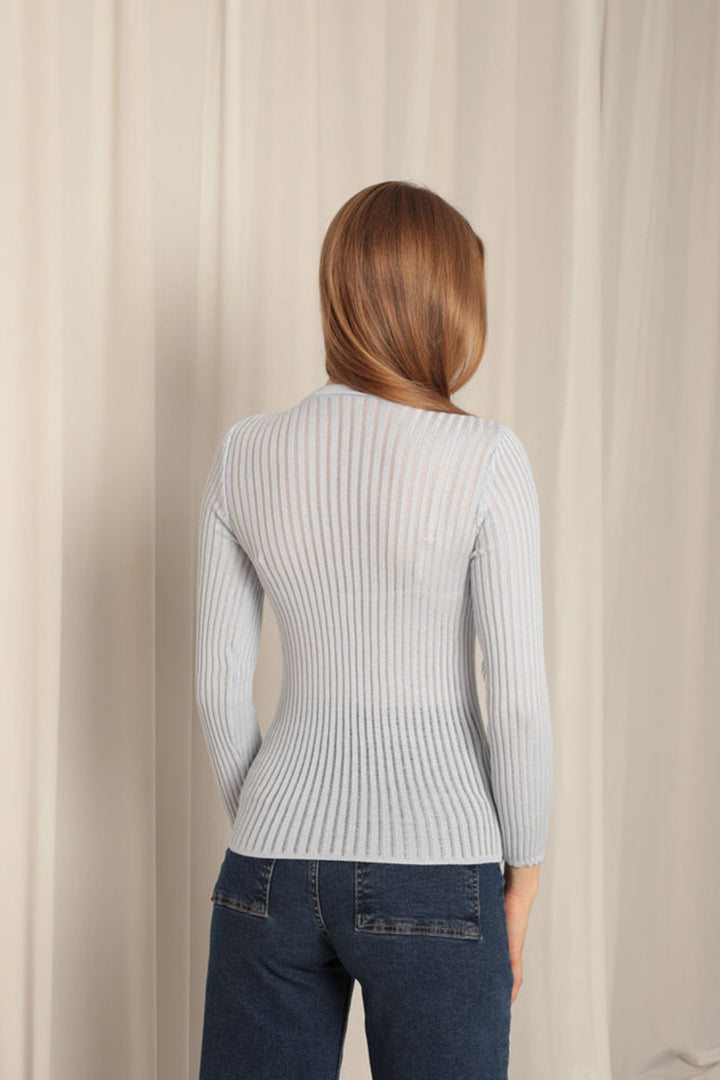 KKT Knitwear Fabric Crew Neck Women's Baby Blue Blouse - Tamworth