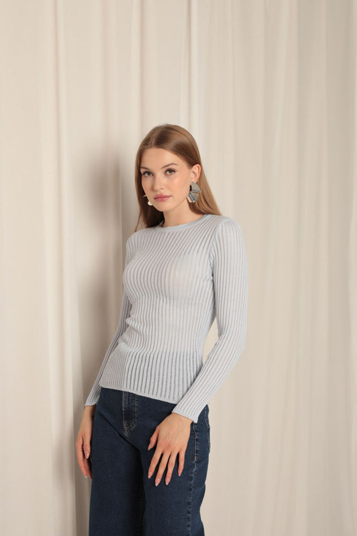 KKT Knitwear Fabric Crew Neck Women's Baby Blue Blouse - Tamworth