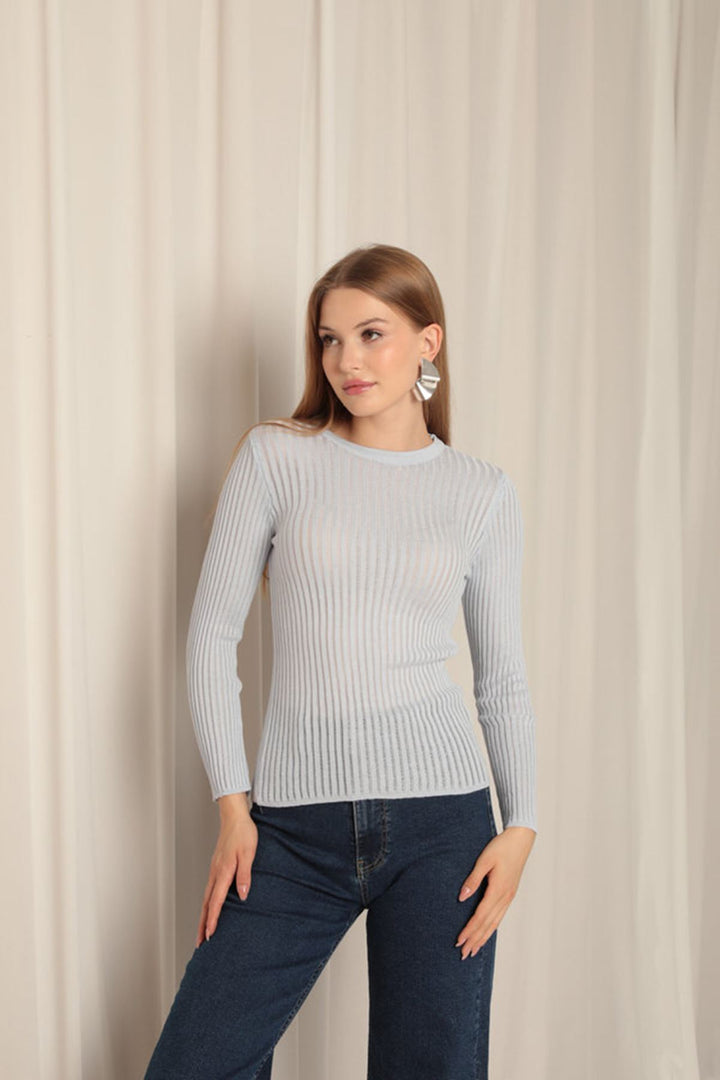 KKT Knitwear Fabric Crew Neck Women's Baby Blue Blouse - Tamworth