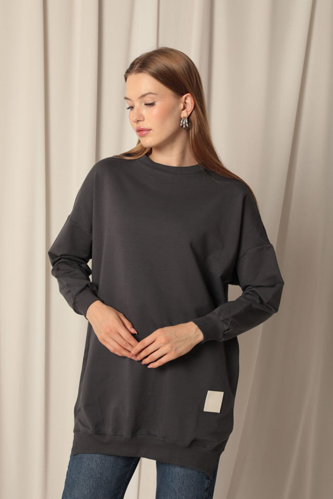 KKT Two Thread Fabric Embroidered Anthracite Women's Tunic Sweat - Castro Valley