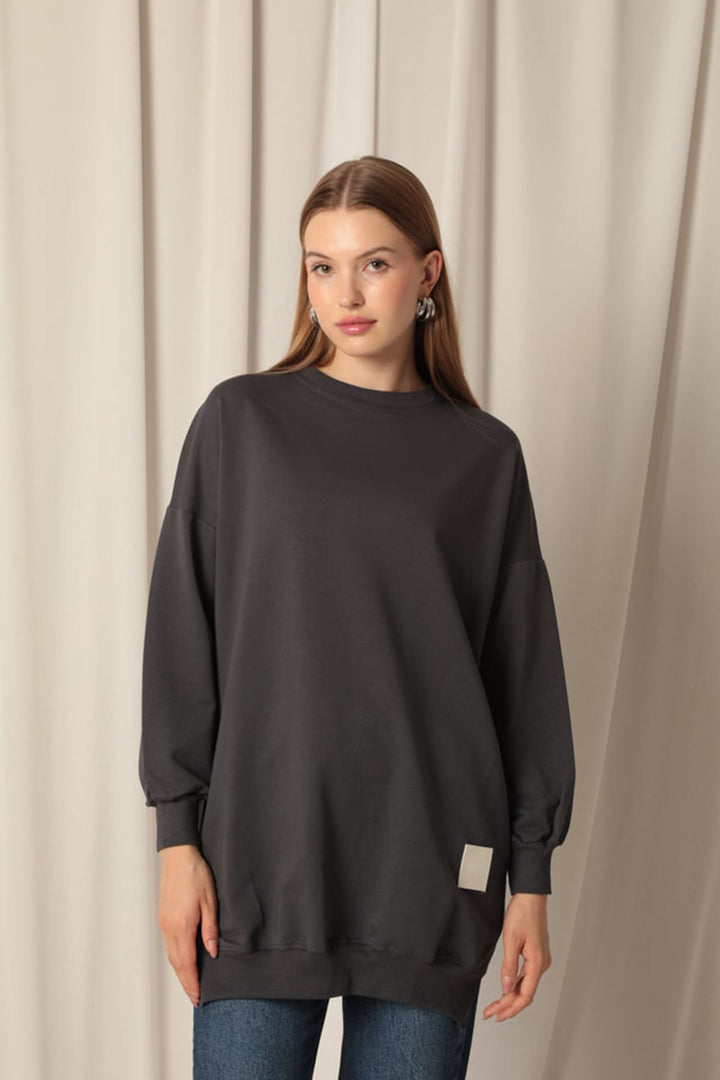 KKT Two Thread Fabric Embroidered Anthracite Women's Tunic Sweat - Castro Valley