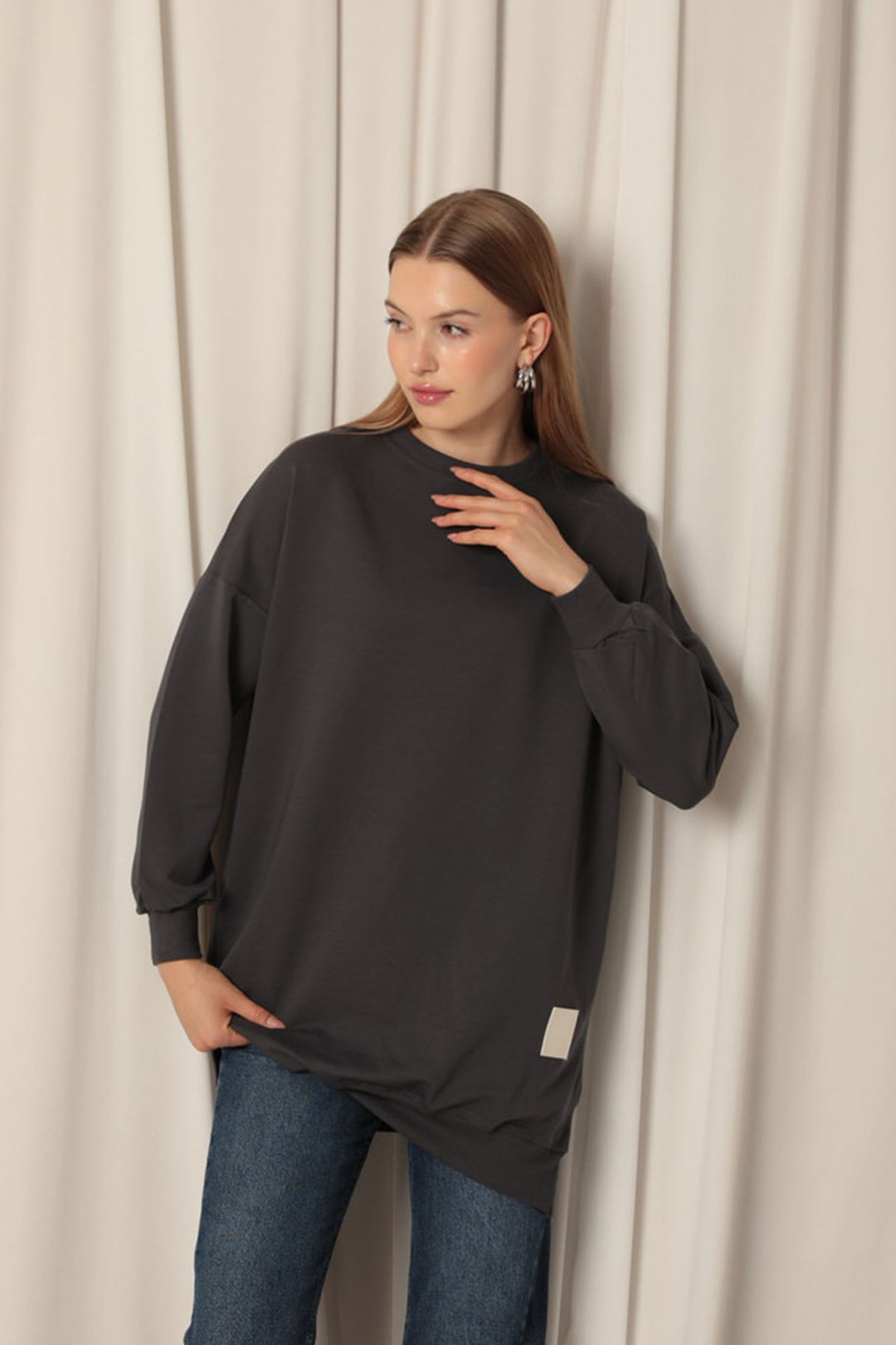 KKT Two Thread Fabric Embroidered Anthracite Women's Tunic Sweat - Castro Valley
