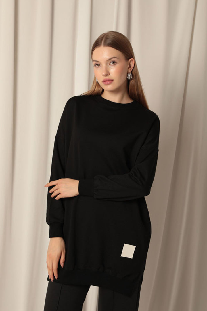 KKT Double Yarn Fabric Embroidered Women's Black Tunic Sweat - Six-Fours-les-Plages