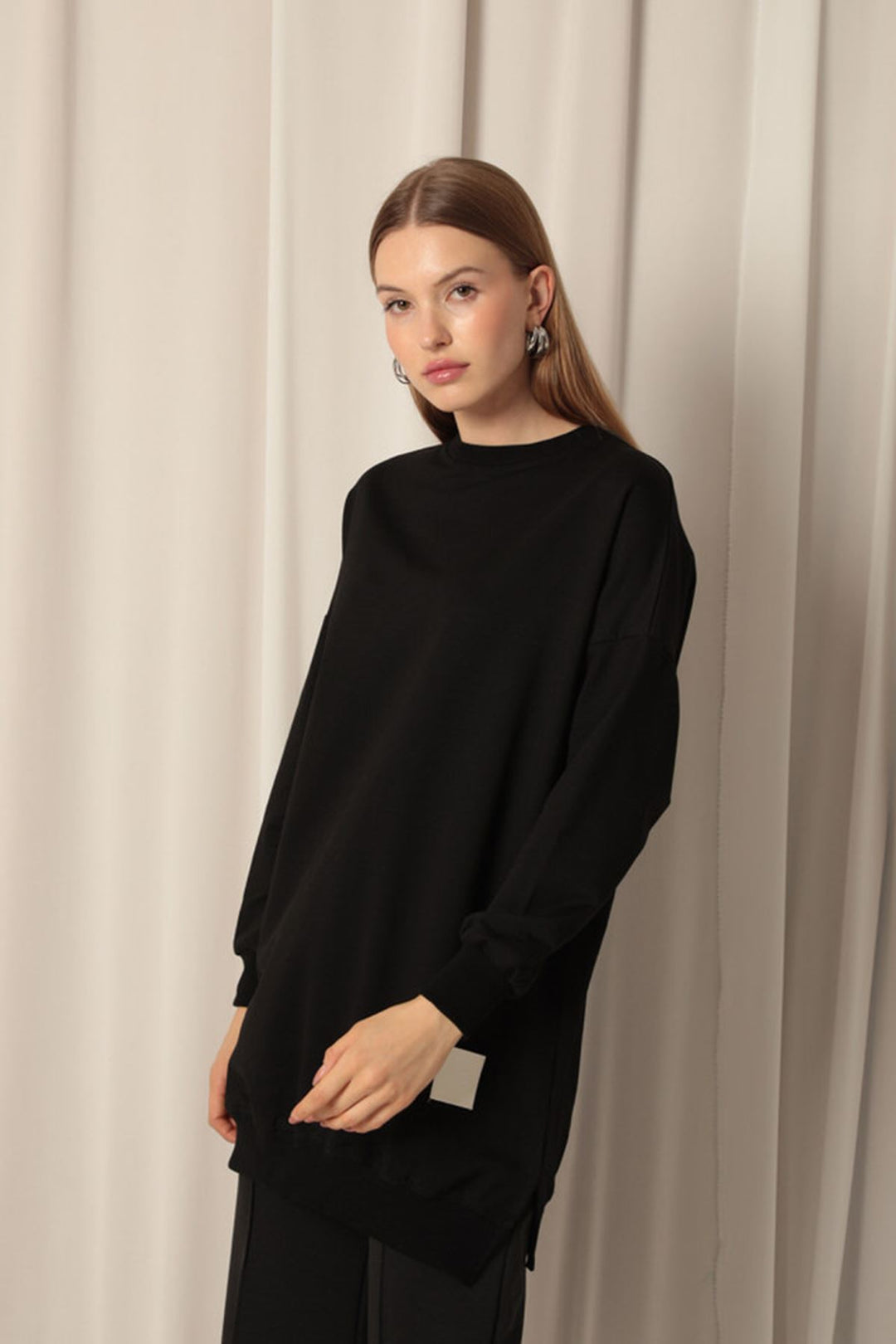 KKT Double Yarn Fabric Embroidered Women's Black Tunic Sweat - Six-Fours-les-Plages