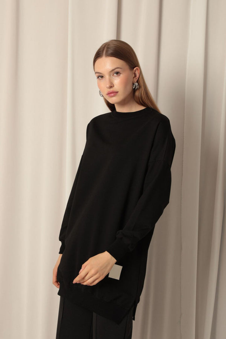 KKT Double Yarn Fabric Embroidered Women's Black Tunic Sweat - Six-Fours-les-Plages