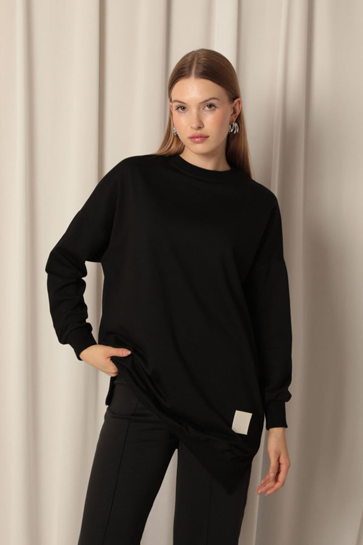 KKT Double Yarn Fabric Embroidered Women's Black Tunic Sweat - Six-Fours-les-Plages